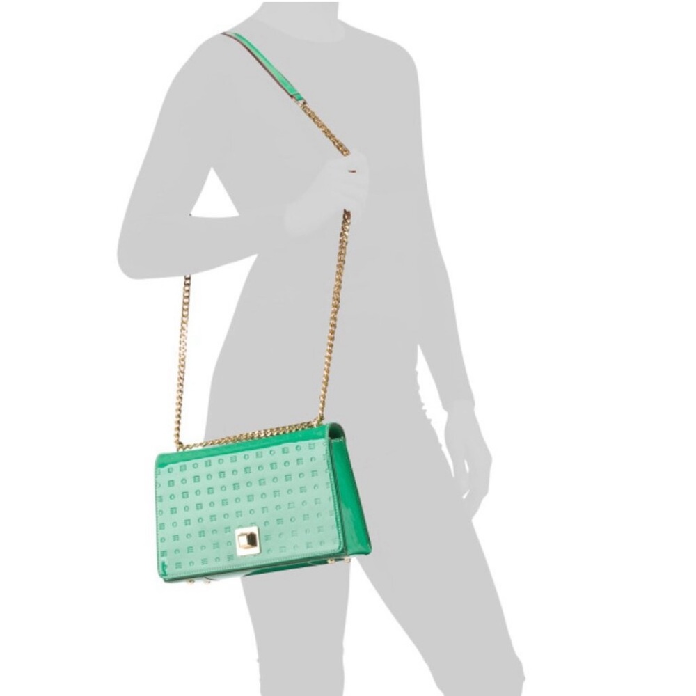 Arcadia Green Studded Crossbody Bag with Gold Chain